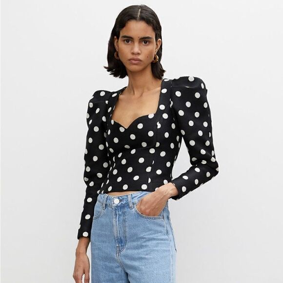 ROHE NWT FIONA PUFF SLEEVE STOP POLKA DOT NOIR SIZE 2 - Picture 1 of 16